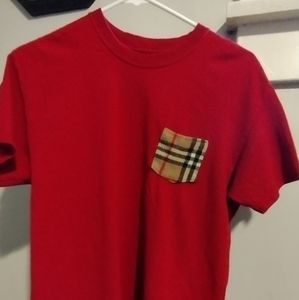 Red designer patch pocket shirt